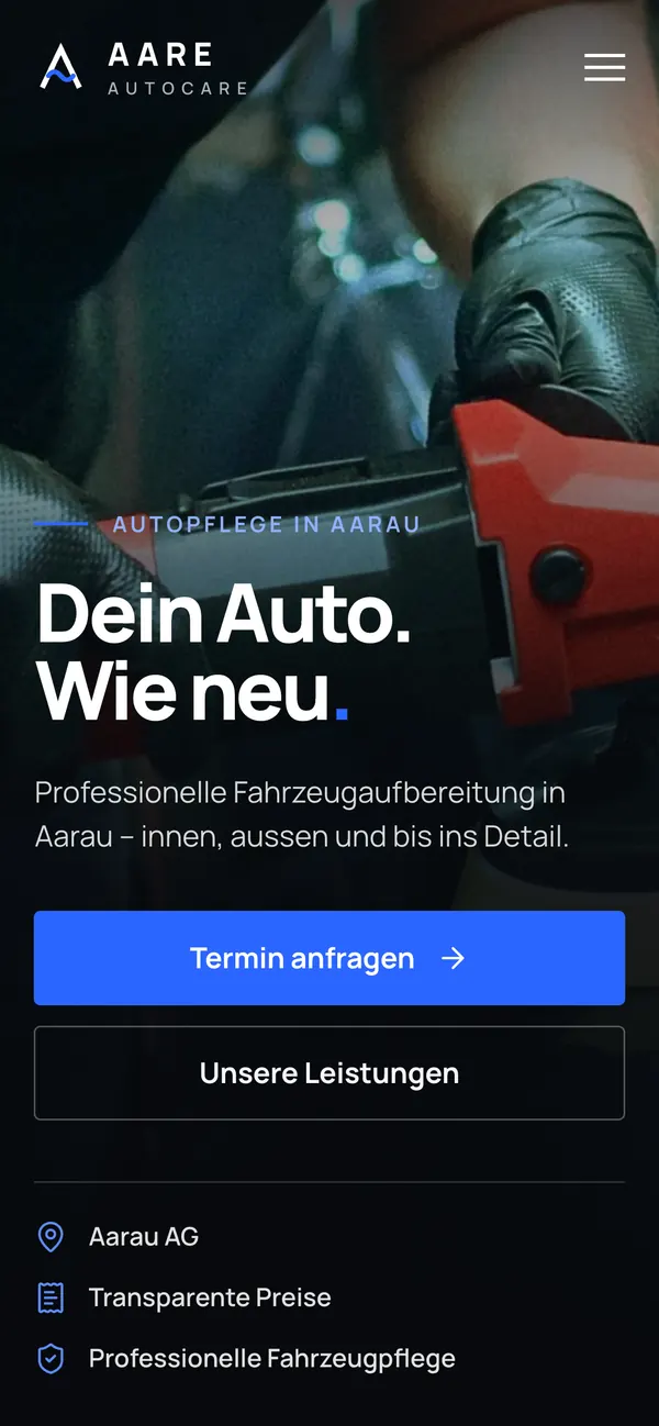 Startseite von Aare AutoCare auf dem Smartphone